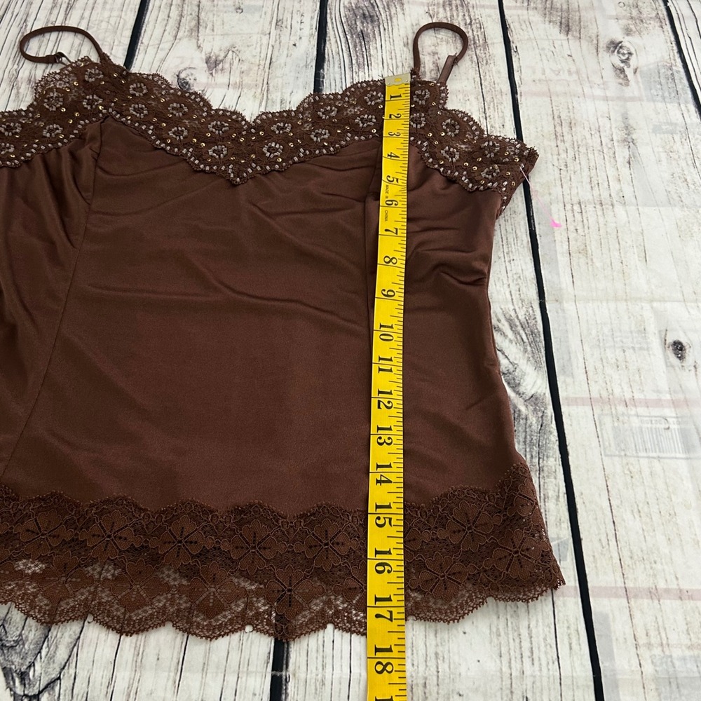 The Limited Brown Lace Trim Beaded Babydoll Cami Top Womens Sz M Y2K Preppy Chic - Picture 11 of 11